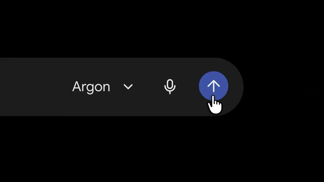 Argon model selector and send button in the preview of Google's Gemini app demonstration.
