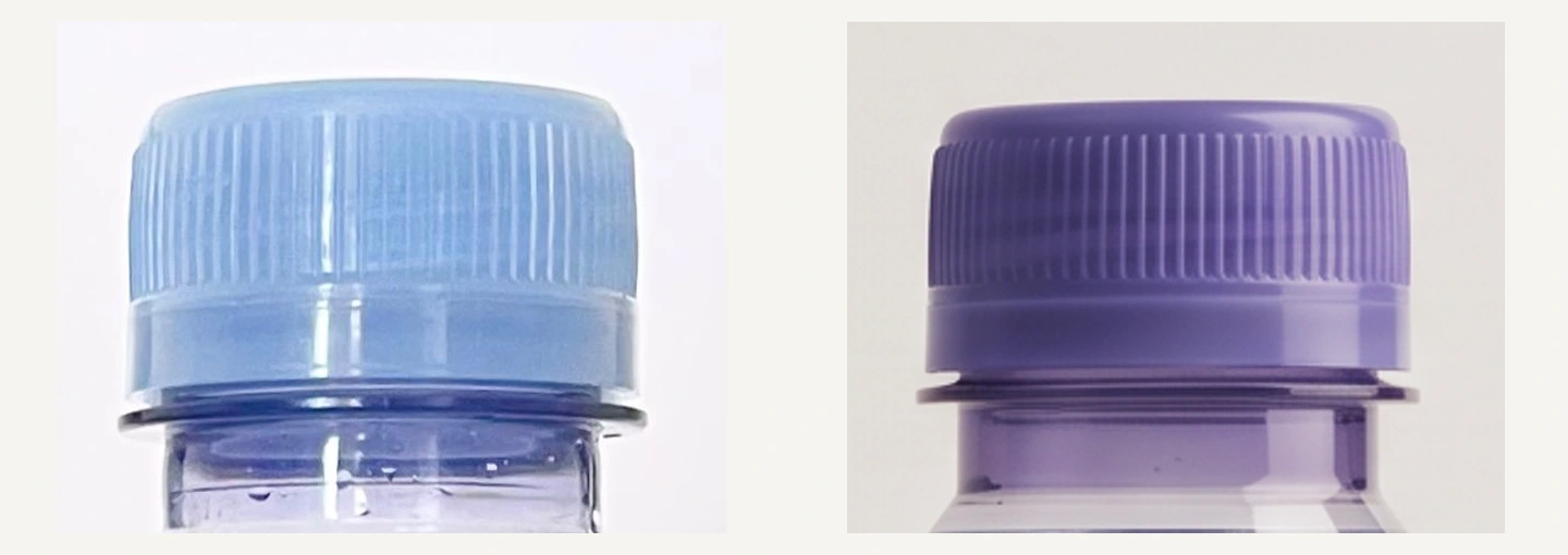 Original light-blue cap beside the generated violet cap